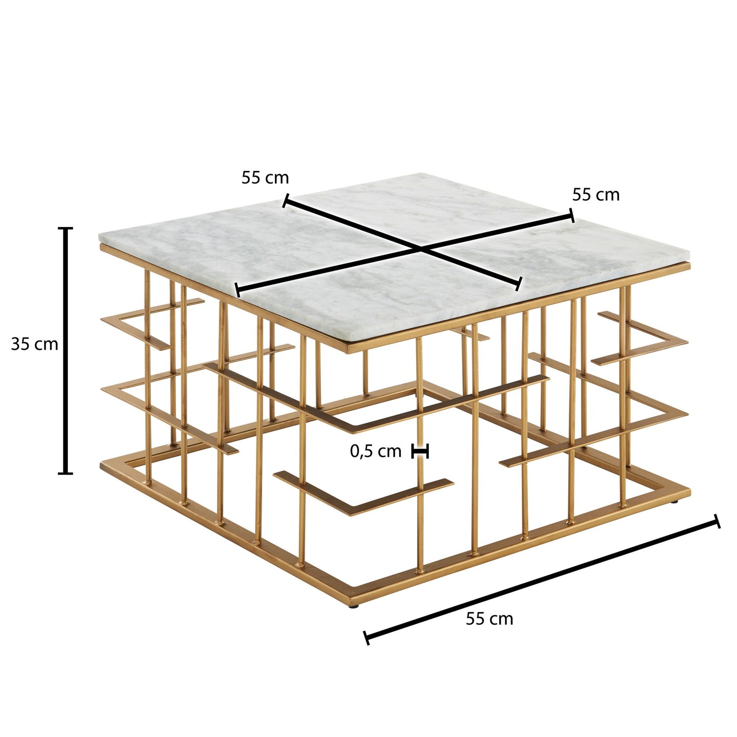 Couchtisch Echter Marmor Weiss 55 mal 55 mal 35 cm Sofatisch Metall Gold Design Wohnzimmertisch Quadratisch Kleiner Kaffeetisch Modern Eckig Beistelltisch Anstelltisch Wohnzimmer