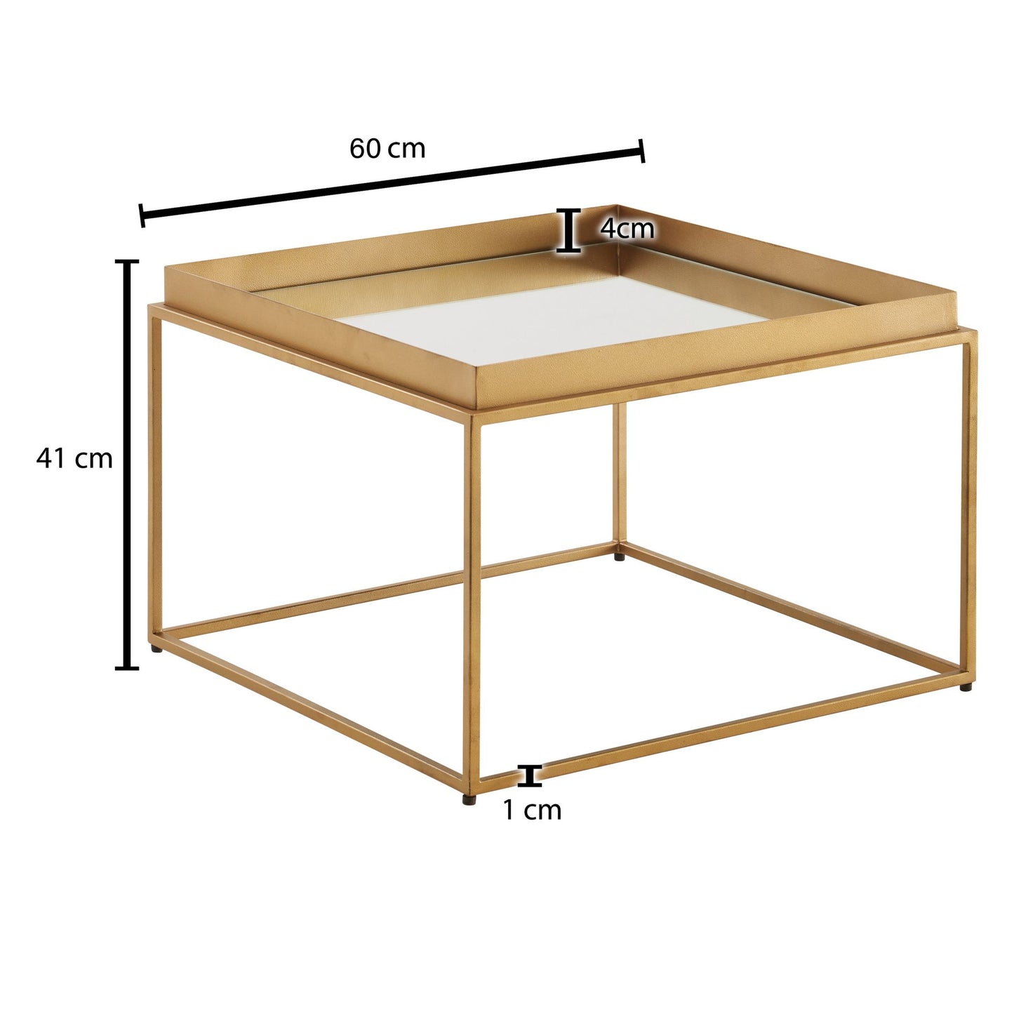 Couchtisch Glas Metall 60 mal 60 mal 41 cm Sofatisch Gold Verspiegelt Design Wohnzimmertisch Quadratisch Kleiner Kaffeetisch Modern Spiegelglas Beistelltisch Anstelltisch Wohnzimmer