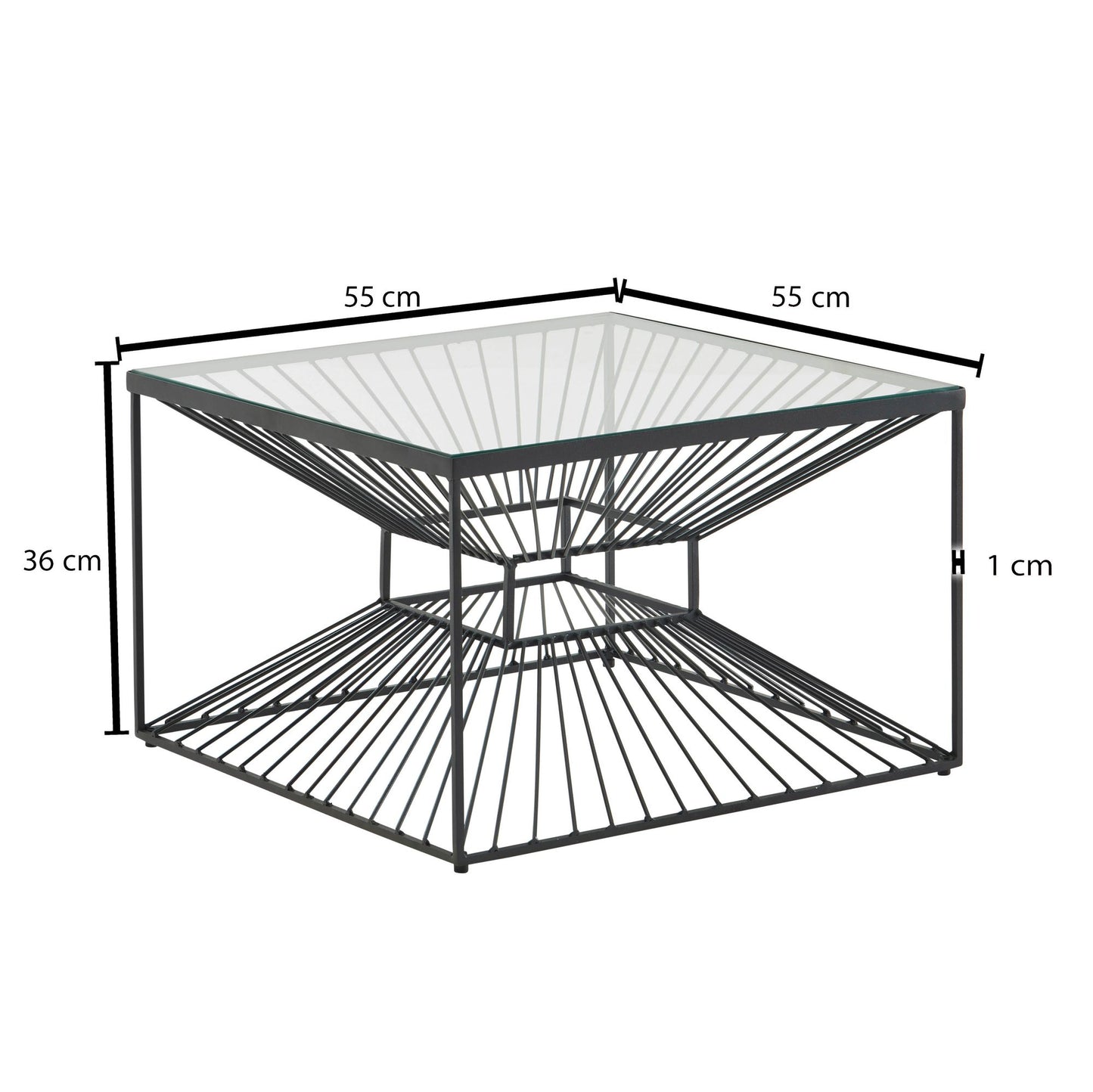 Couchtisch Glas Metall 55 mal 55 mal 36 cm Sofatisch Schwarz Design Wohnzimmertisch Quadratisch Kleiner Kaffeetisch Modern Beistelltisch Anstelltisch Wohnzimmer