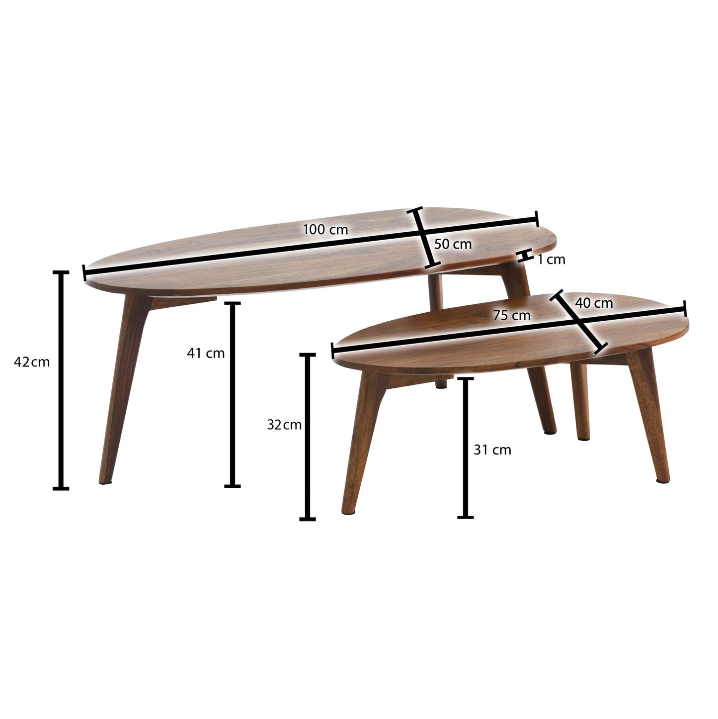 Design Couchtisch 2er Set Sheesham Massivholz Wohnzimmertisch Braun Satztisch Holztisch Nierenform Kaffeetisch Retro Tischset 2 teilig Beistelltisch Holz