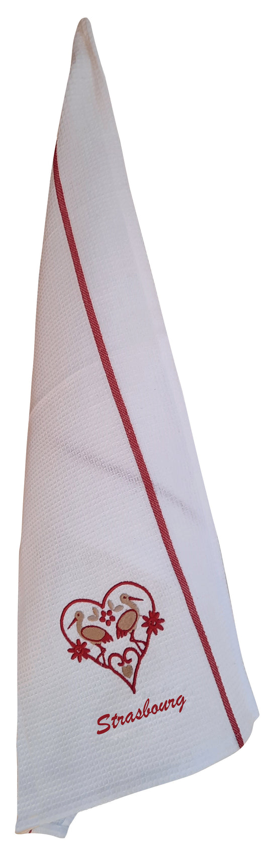 Waffelgewebe Geschirrtuch Broderie Alsace Blanc Rouge 50 X 70