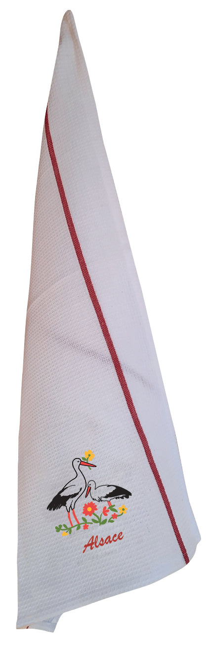 Waffelgewebe Geschirrtuch Broderie Alsace Blanc Rouge 70 X 50