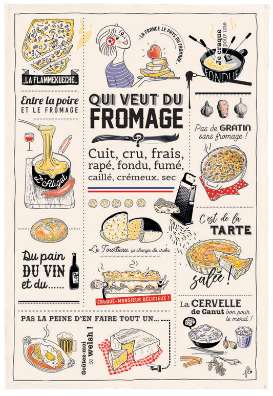 Geschirrtuch Qui veut du fromage Ecru 48 x 72