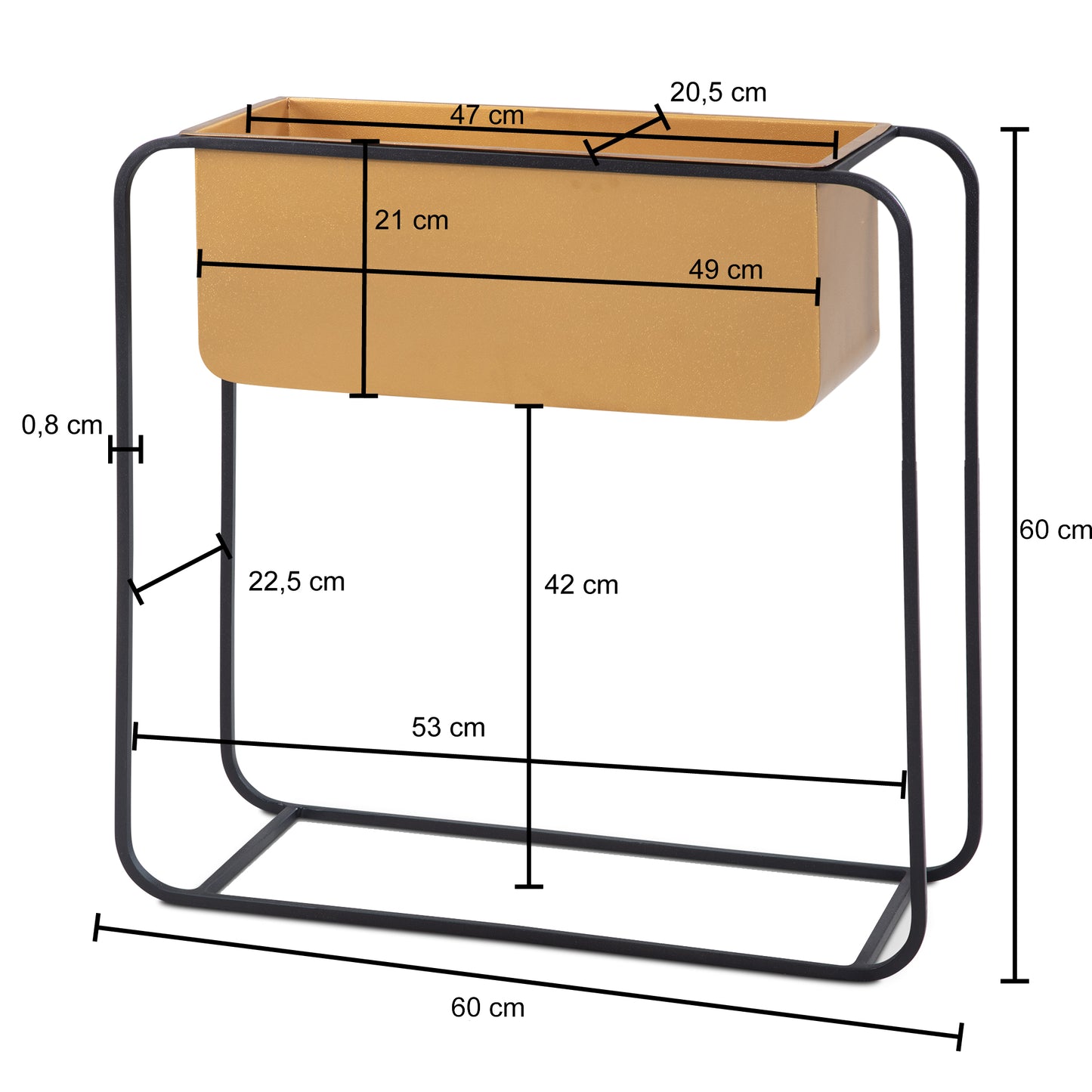 Pflanzgefaess Metall 60 mal 60 mal 24 cm Pflanzkuebel Gold Schwarz mit Gestell Design Pflanzenkuebel Blumenkasten Indoor Blumenkuebel Blumentopf Rechteckig