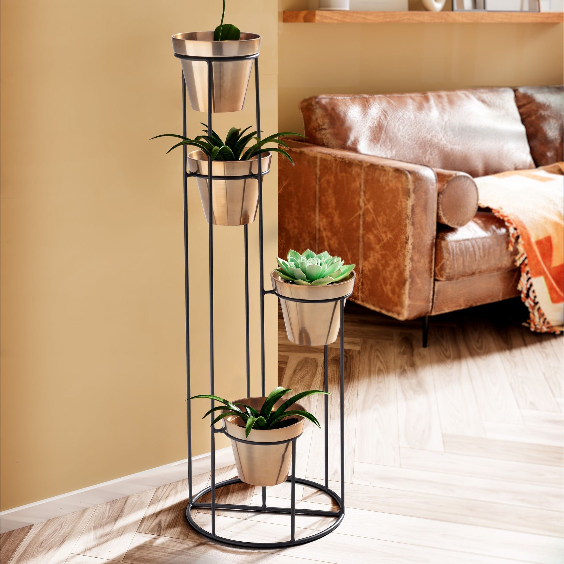 Blumenstaender Metall Gold Schwarz 40 mal 109 mal 40 cm Pflanzenstaend – Wohnmomentum