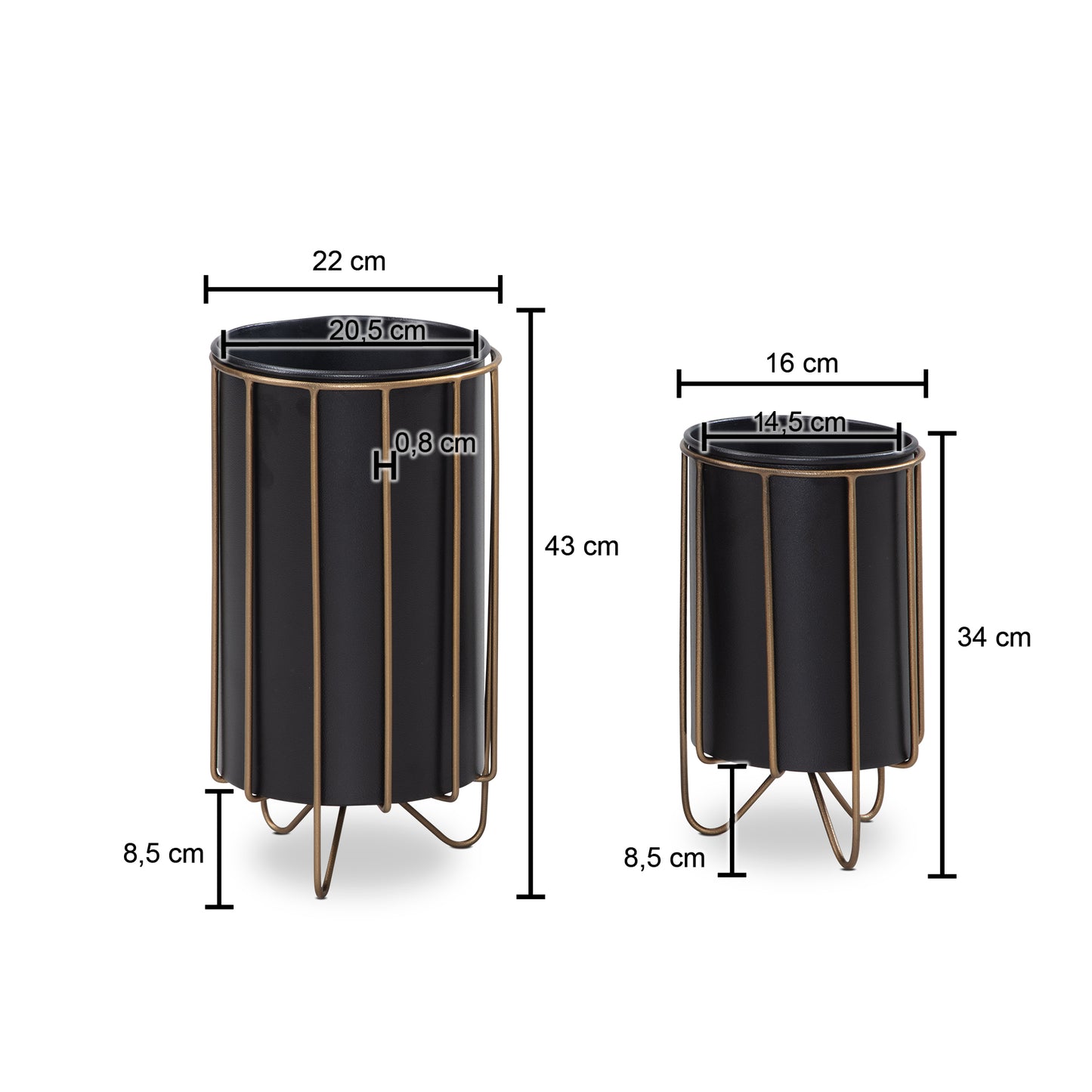 Blumentopf 2er Set Metall Pflanzkuebel Schwarz Gold mit Fuessen Design Pflanzenkuebel Rund Indoor Blumenkuebel Pflanzgefaess mit Haarnadelbeine