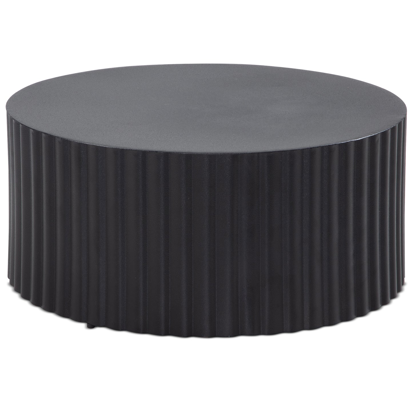 Couchtisch 67 mal 67 mal 31 cm Metall Schwarz Sofatisch Rund Design Wohnzimmertisch mit Wellen Muster Kaffeetisch Eisen in Lamellen Optik Kleiner Tisch Beistelltisch Wohnzimmer Modern