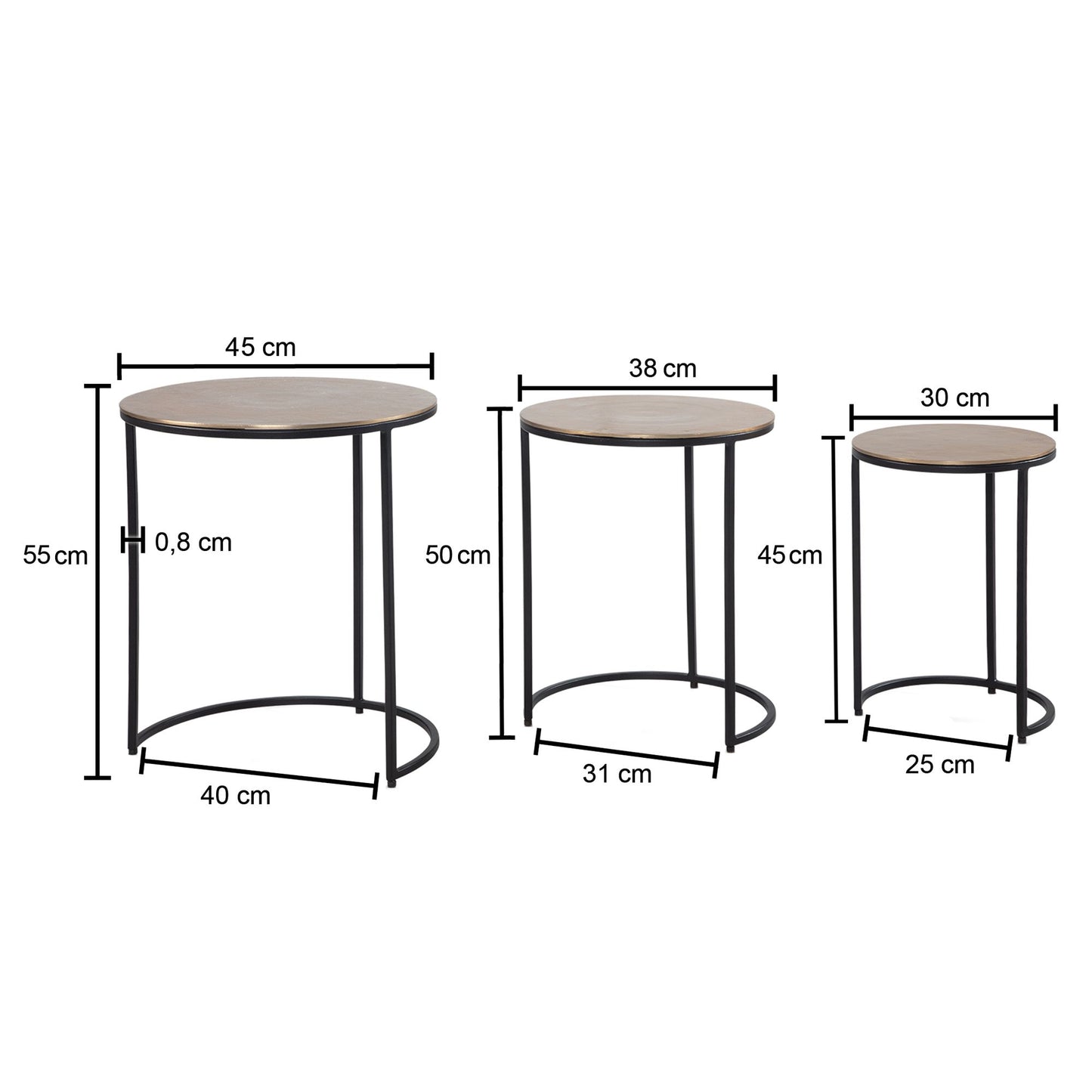 Beistelltisch 3er Set Aluminium Gold Schwarz Design Satztisch Metall Rund Wohnzimmertisch Abstelltisch Modern Sofatisch Dekotisch 3 teilig Wohnzimmer Verschachtelungstische