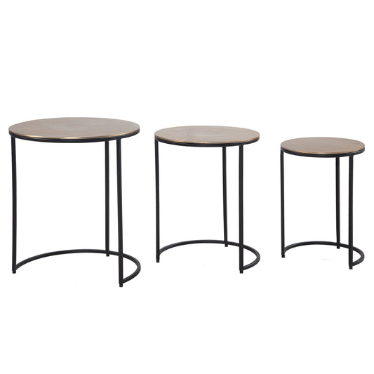 Beistelltisch 3er Set Aluminium Gold Schwarz Design Satztisch Metall Rund Wohnzimmertisch Abstelltisch Modern Sofatisch Dekotisch 3 teilig Wohnzimmer Verschachtelungstische