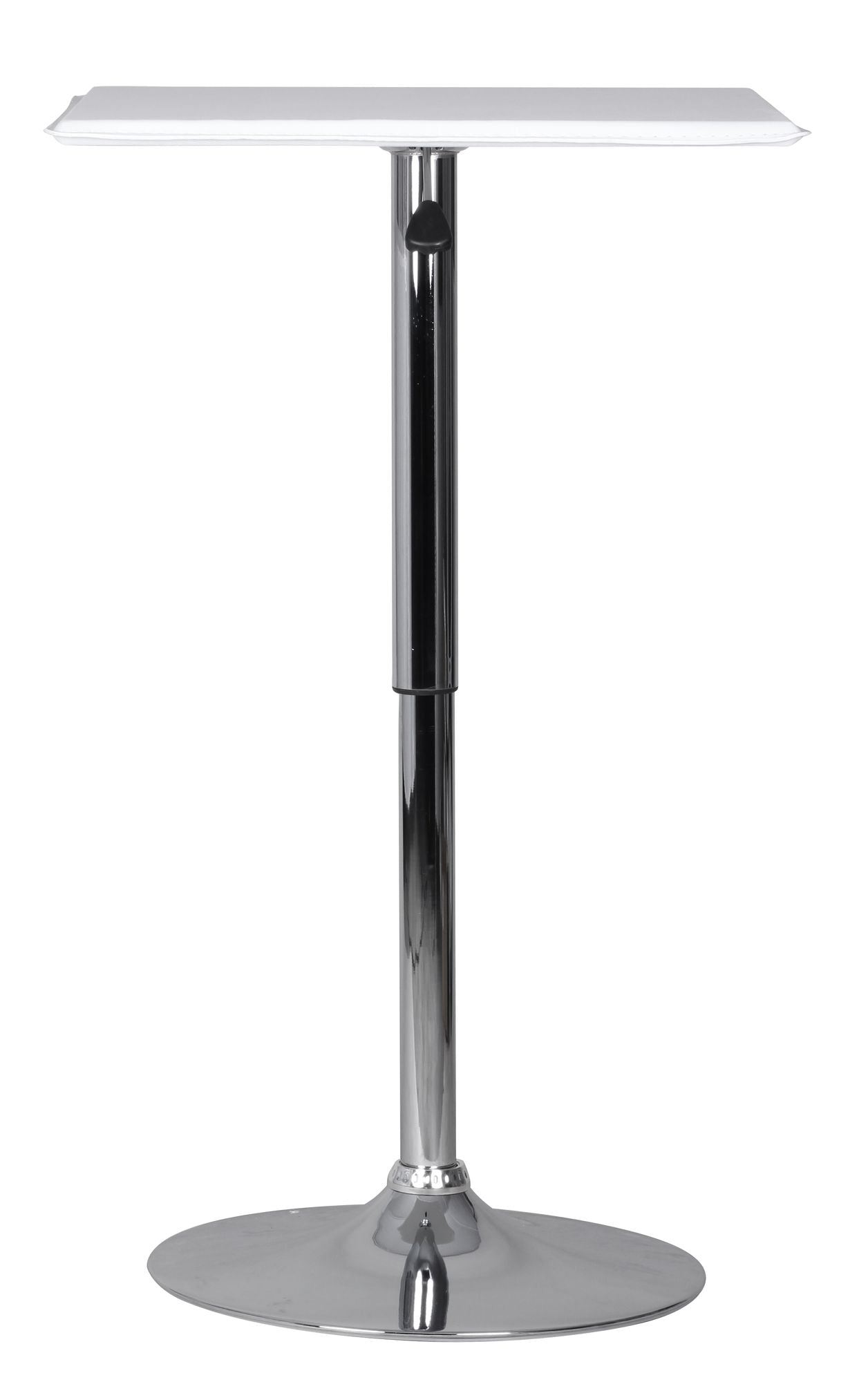 Stehtisch Bistrotisch Kunstleder Weiss hoehen verstellbar quadratisch Design Bartisch Chrom robust eckig Stehtisch Messetisch modern Partytisch drehbar