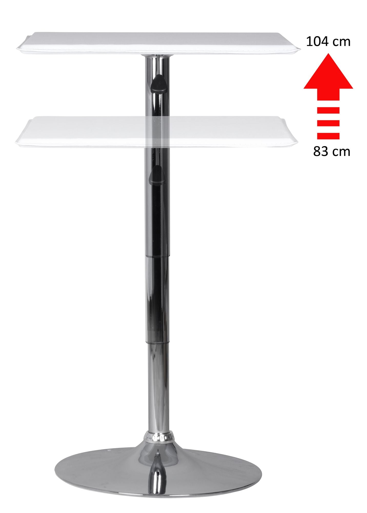 Stehtisch Bistrotisch Kunstleder Weiss hoehen verstellbar quadratisch Design Bartisch Chrom robust eckig Stehtisch Messetisch modern Partytisch drehbar