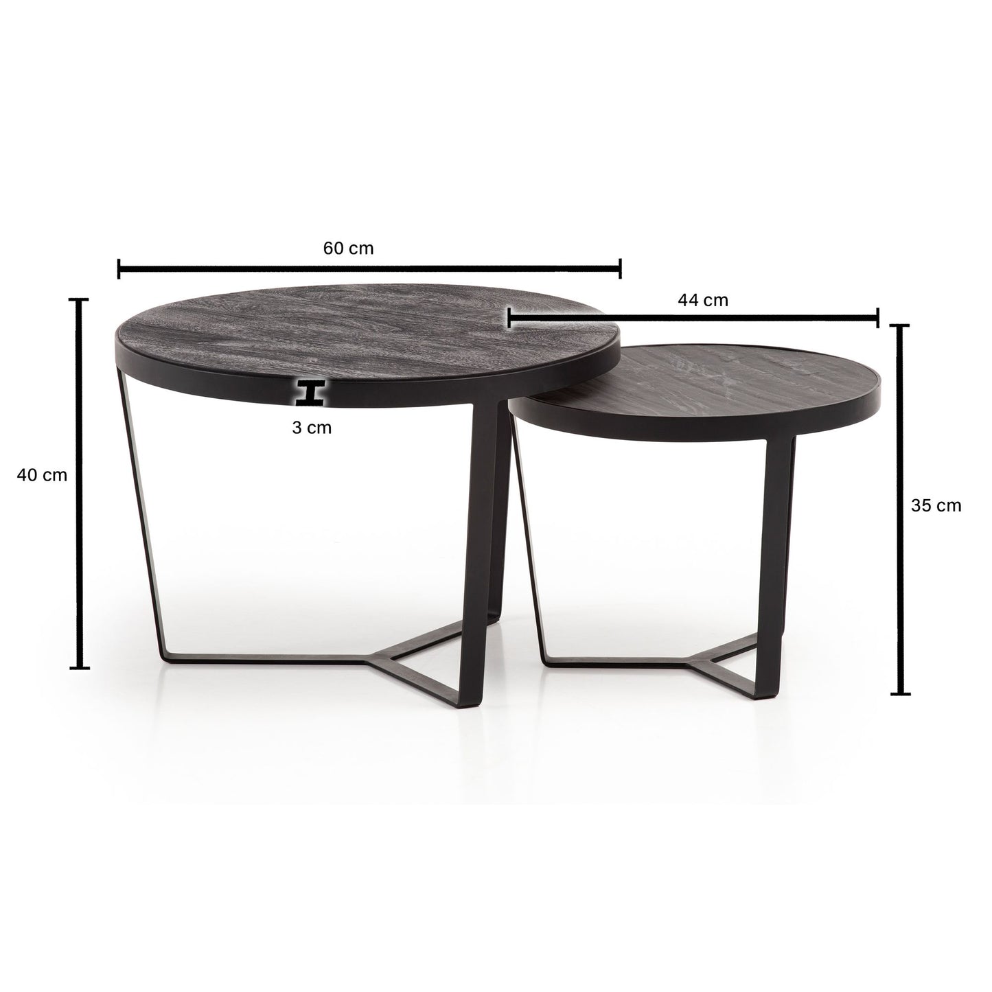 Couchtisch 2er Set Akazie Massivholz Steinoptik Wohnzimmertisch Rund Satztisch mit Metallgestell Kaffeetisch Modern Sofatisch Verschachtelungstisch 2 teilig Schwarz Anthrazit