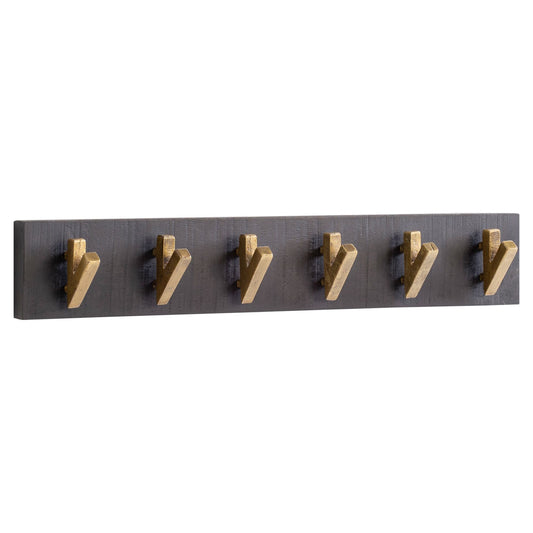 Wandgarderobe Mango Massivholz Metall 60 mal 10 mal 8 cm Schwarz Gold Hakenleiste fuer Jacken Schals und Muetzen Flurgarderobe Wand Garderobe Holz