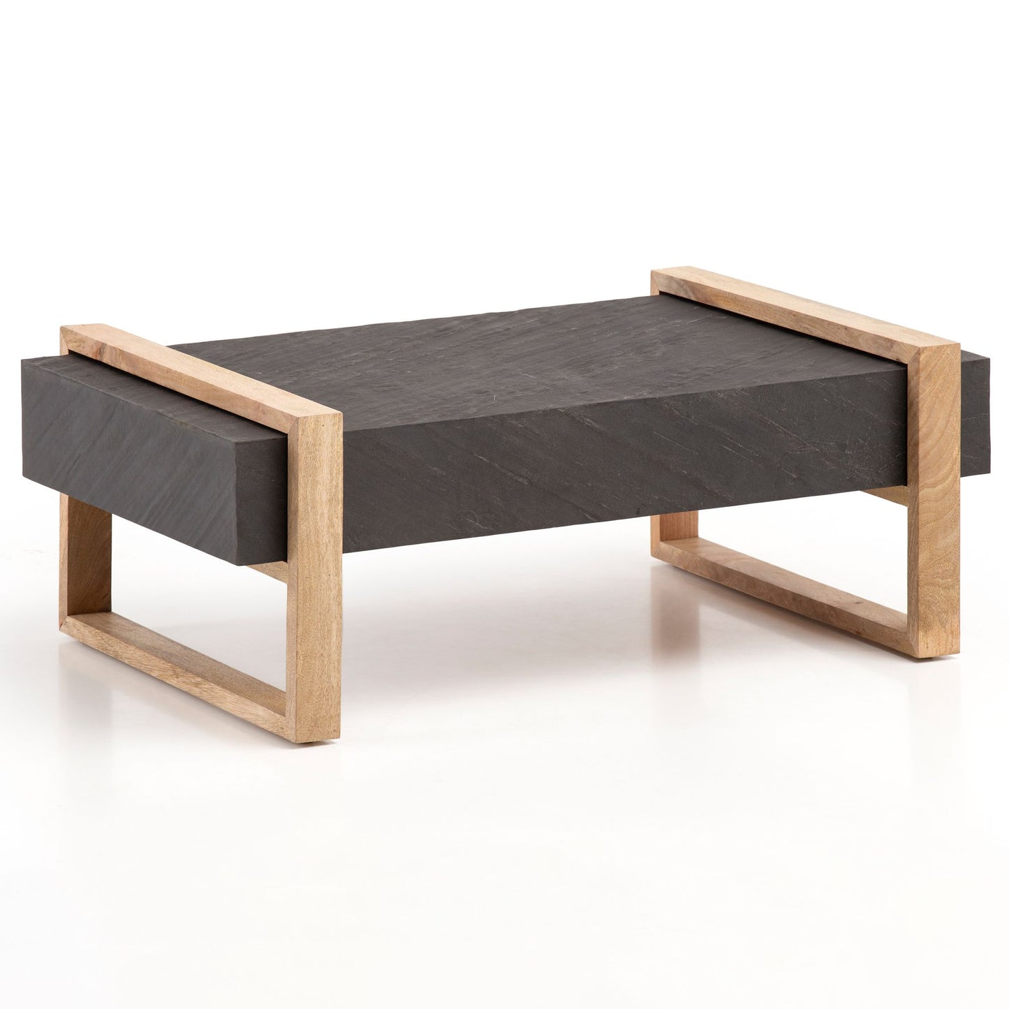 Couchtisch 105 mal 66 mal 40 cm Mango Massivholz Steinoptik Sofatisch Anthrazit Design Wohnzimmertisch Kaffeetisch Massiv Tisch Wohnzimmer Rechteckig Modern