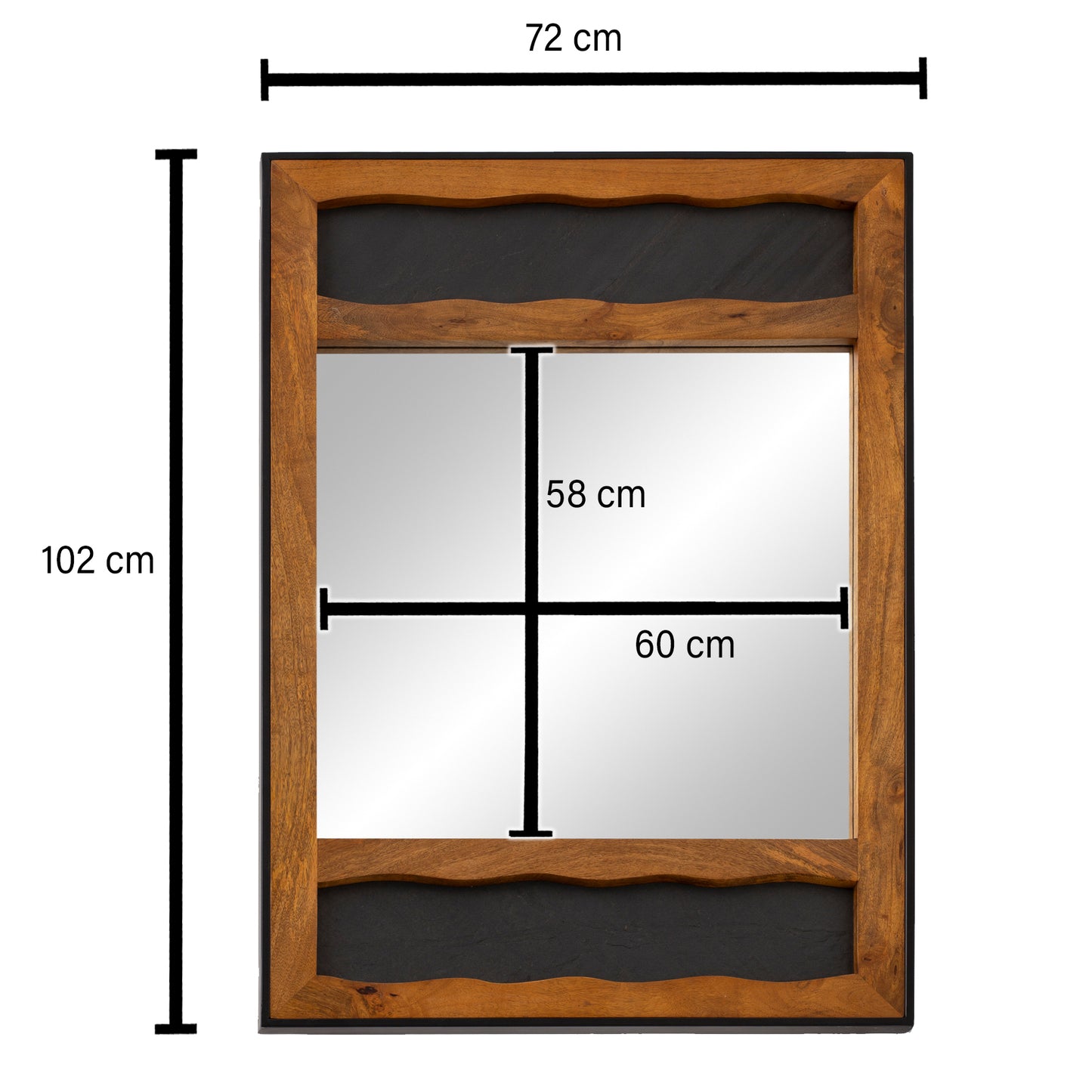 Wandspiegel Mango Massivholz und Steinoptik 72 mal 102 mal 3 cm Flurspiegel Gross Design Haengespiegel Spiegel Wand Garderobenspiegel Modern mit Metallrahmen Horizontal und Vertikal