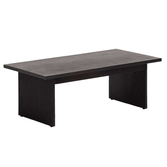 Couchtisch 110 mal 55 mal 40 cm Mango Massivholz Schwarz Sofatisch Rechteckig Design Wohnzimmertisch Modern Massiv Kaffeetisch Wohnzimmer mit Beinen in Lamellen Optik