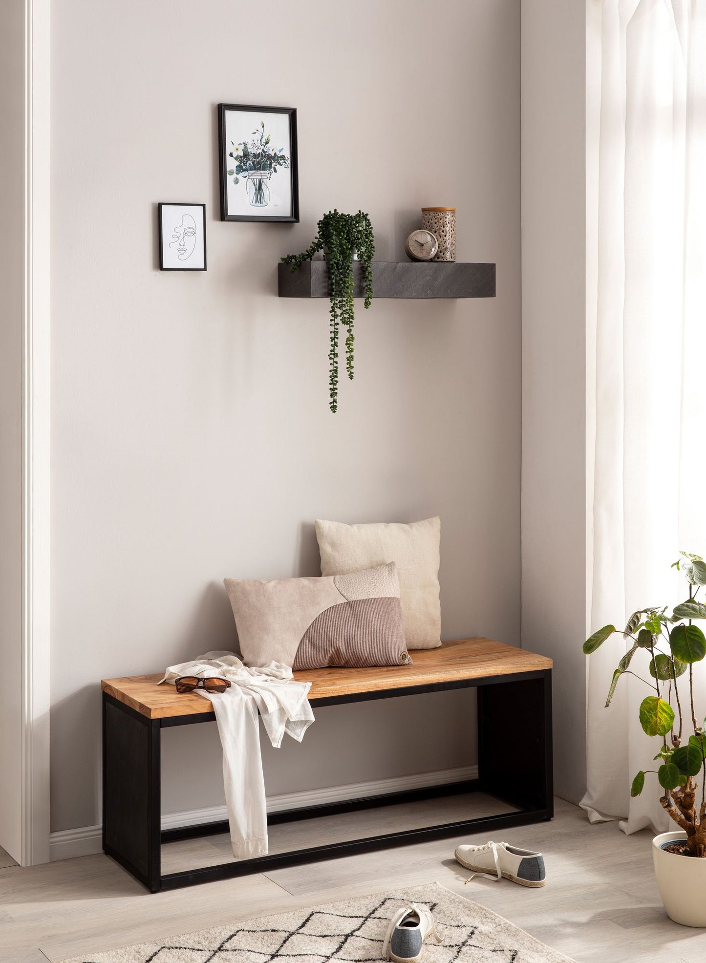 Wandregal 60 mal 10 mal 20 cm Mango Massivholz Steinoptik Haengeregal Modern Design Schweberegal Rechteckig Regal Haengend Wohnzimmer Anthrazit