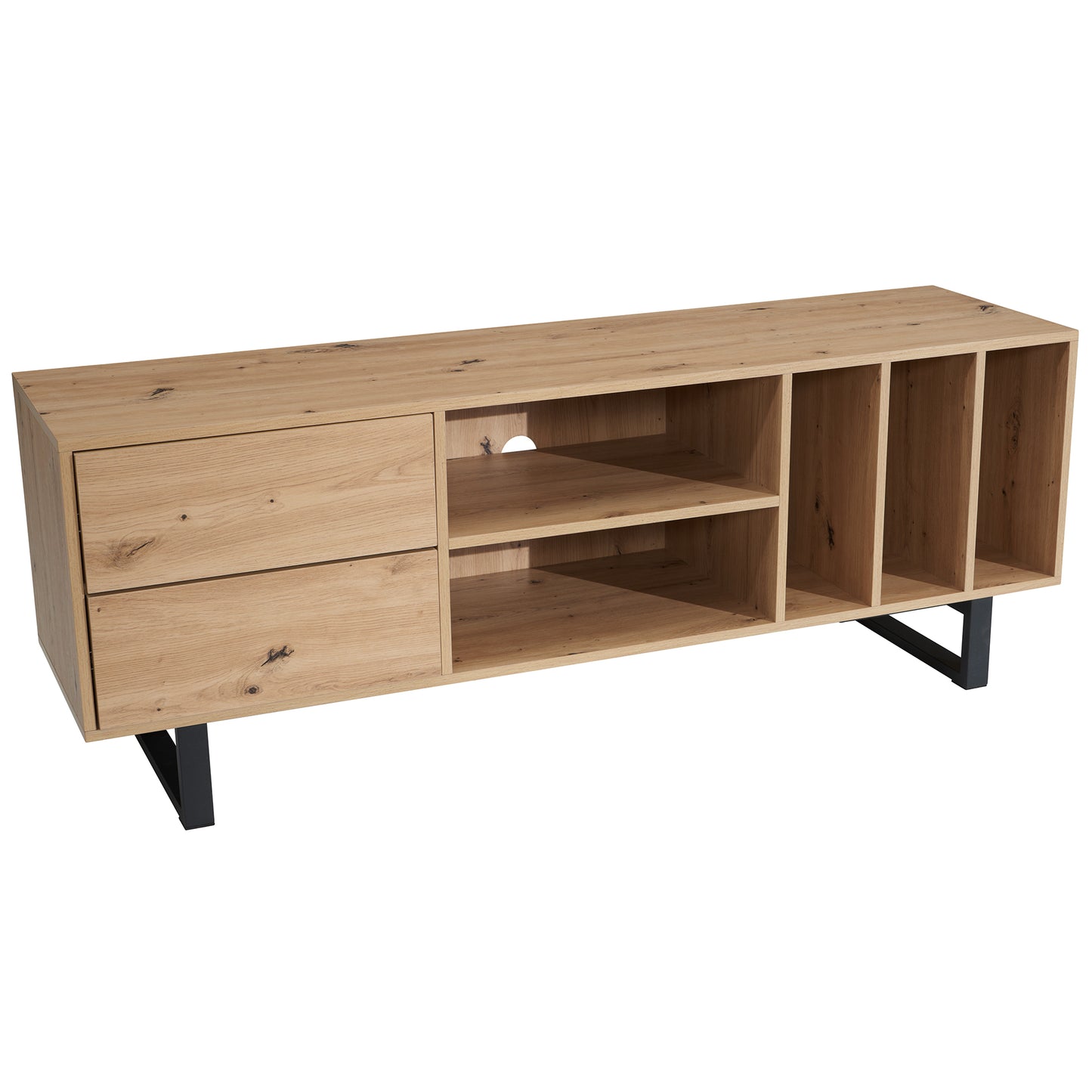 Lowboard Eiche Dekor 150 mal 55 mal 40 cm TV Kommode Modern Design TV Schrank Hoch Fernsehtisch Fernsehschrank mit Schubladen und Regal Fernsehkommode Wohnzimmer