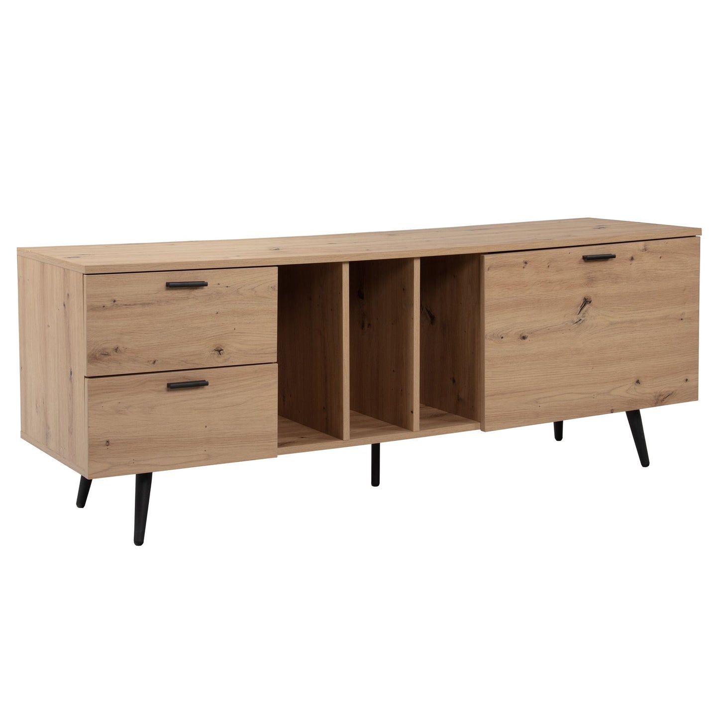 Lowboard Eiche Dekor 150 mal 55 mal 40 cm Design TV Kommode Modern TV Schrank Hoch Fernsehtisch Fernsehschrank mit Tuer und Schubladen Fernsehkommode Wohnzimmer Modern