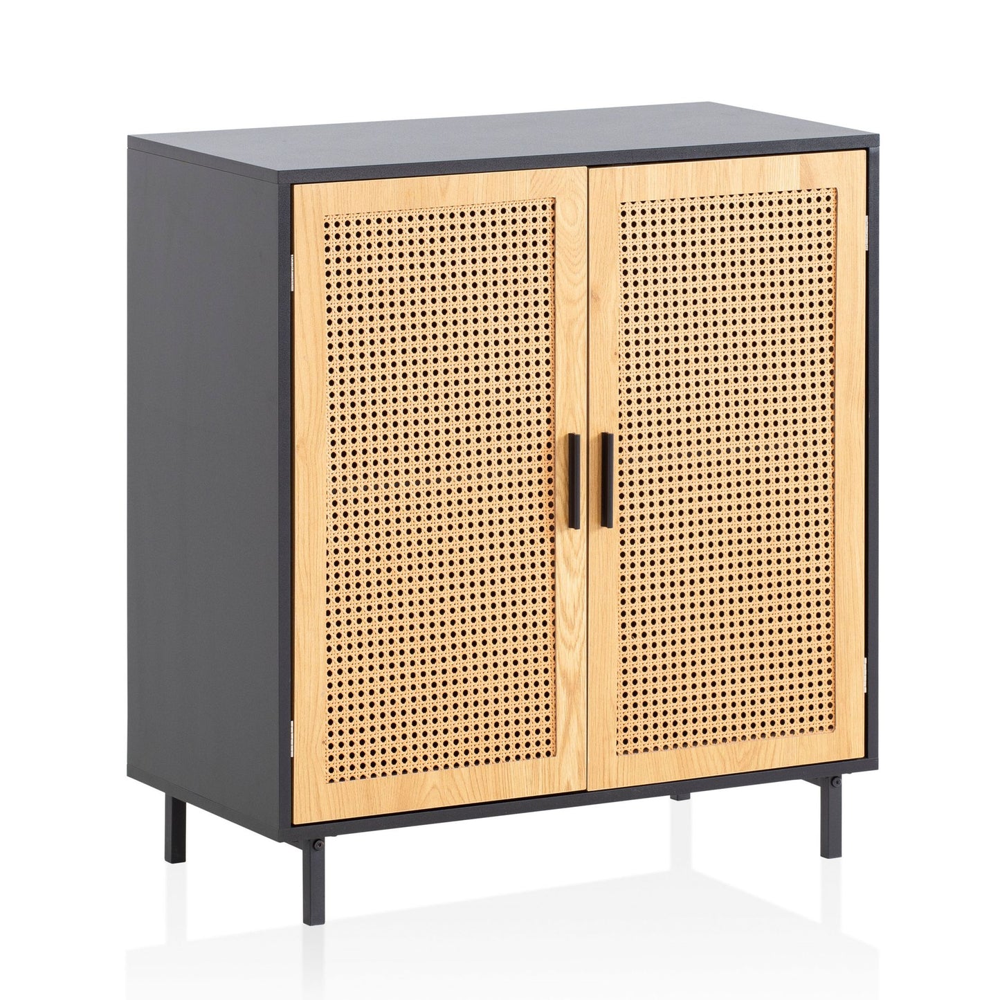 Sideboard 80 mal 86 5 mal 40 cm Kommode Schwarz mit Wiener Geflecht Hoher Kommodenschrank Zeitlos Standschrank Wohnzimmer mit 2 Tueren Anrichte Rattan