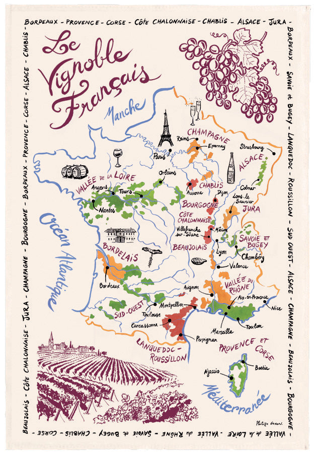 Geschirrtuch La Carte Des Vins de France Brun 72 X 48