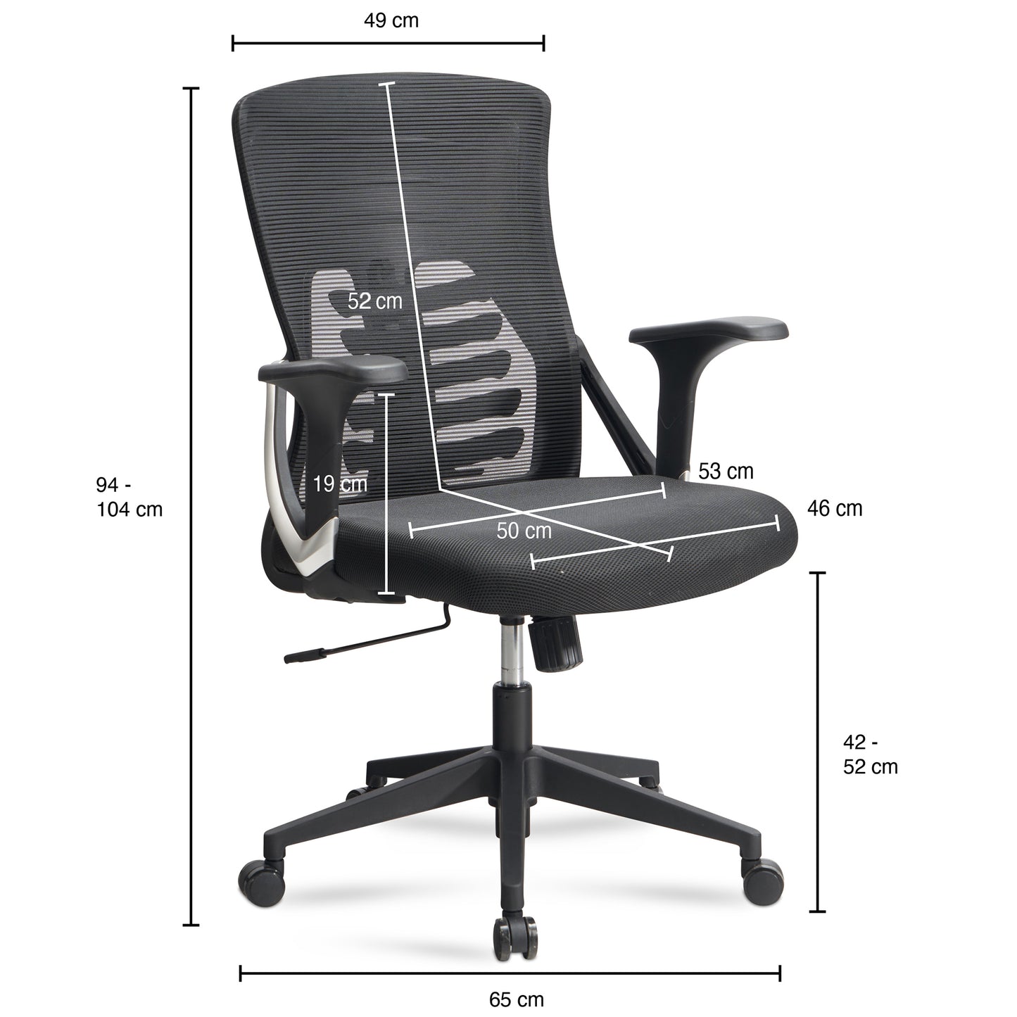 Buerostuhl Schwarz Mesh Bezug Schreibtischstuhl bis 120 kg Drehstuhl hoehenverstellbar mit Lendenwirbelstuetze Stoff Schreibtischsessel ergonomisch mit Armlehnen und Wippfunktion