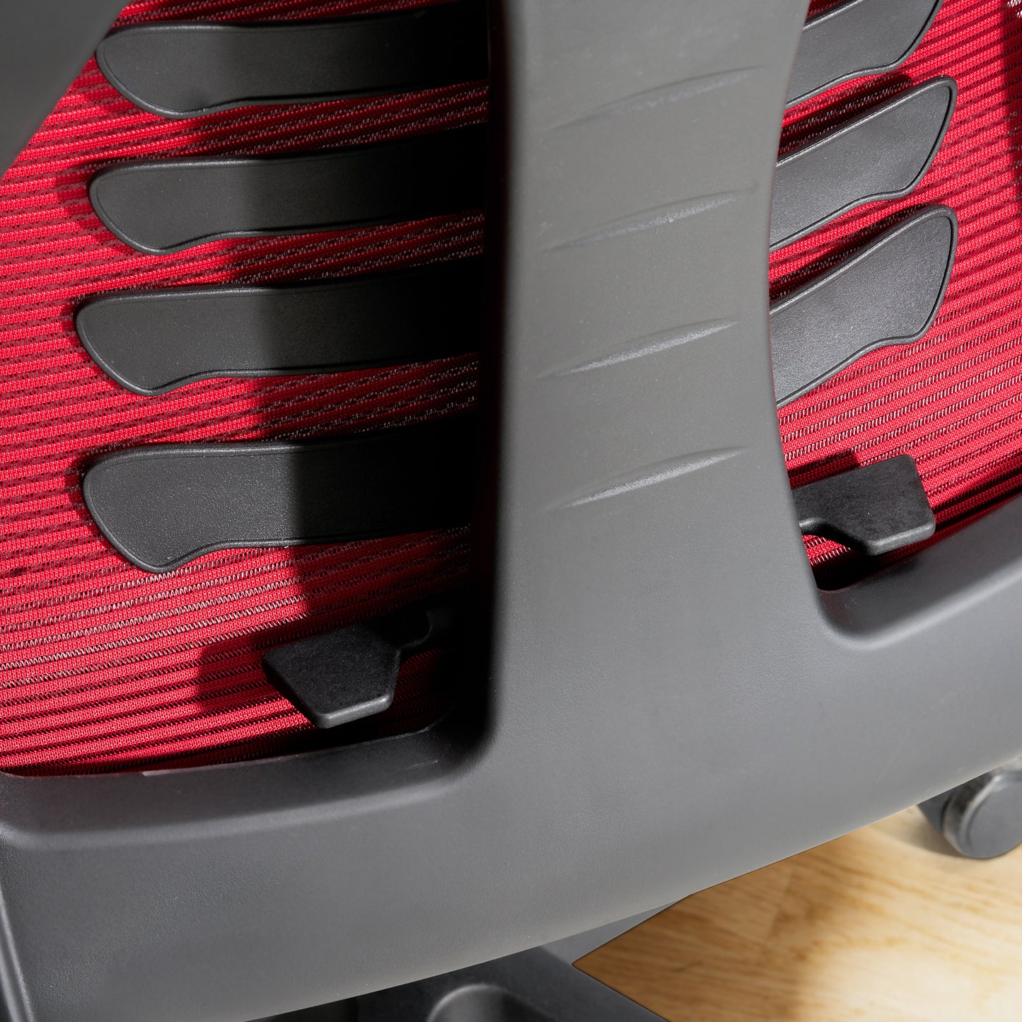 Buerostuhl Rot Schwarz Mesh Bezug Schreibtischstuhl bis 120 kg Drehstuhl hoehenverstellbar mit Lendenwirbelstuetze Stoff Schreibtischsessel ergonomisch mit Armlehnen und Wippfunktion
