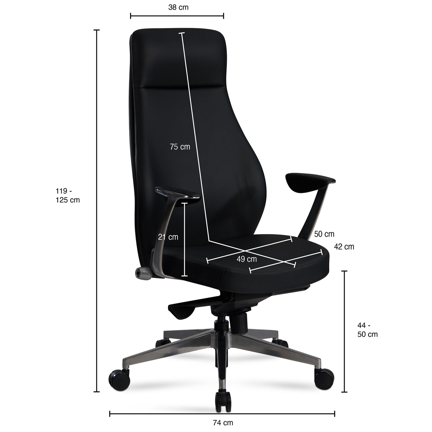 Buerostuhl Kunstleder Bezug Schwarz Schreibtischstuhl bis 120 kg Design Chefsessel hoehenverstellbar Drehstuhl ergonomisch mit Armlehnen und hoher Rueckenlehne Wippfunktion