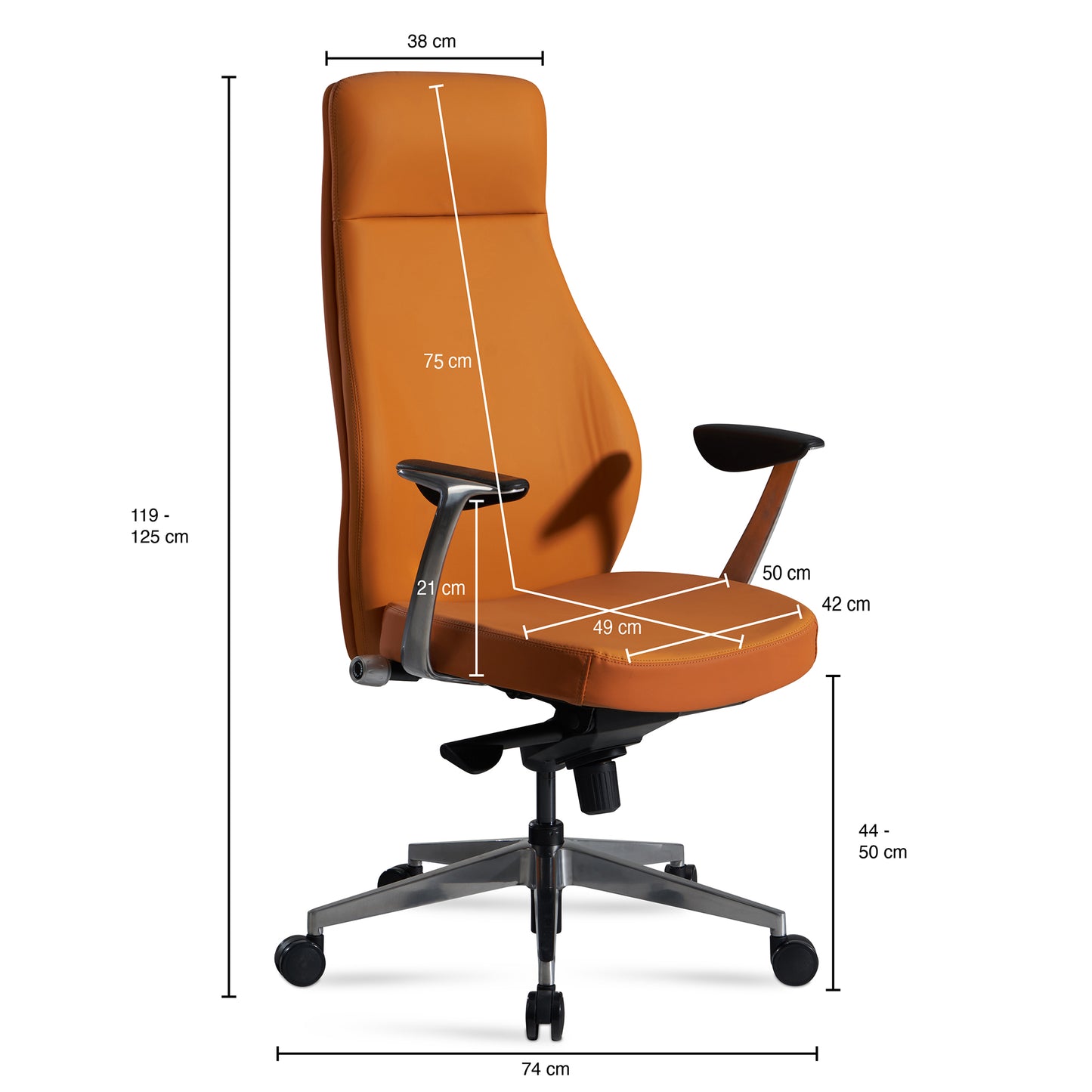 Buerostuhl Kunstleder Bezug Caramel Schreibtischstuhl bis 120 kg Design Chefsessel hoehenverstellbar Drehstuhl ergonomisch mit Armlehnen und hoher Rueckenlehne Wippfunktion