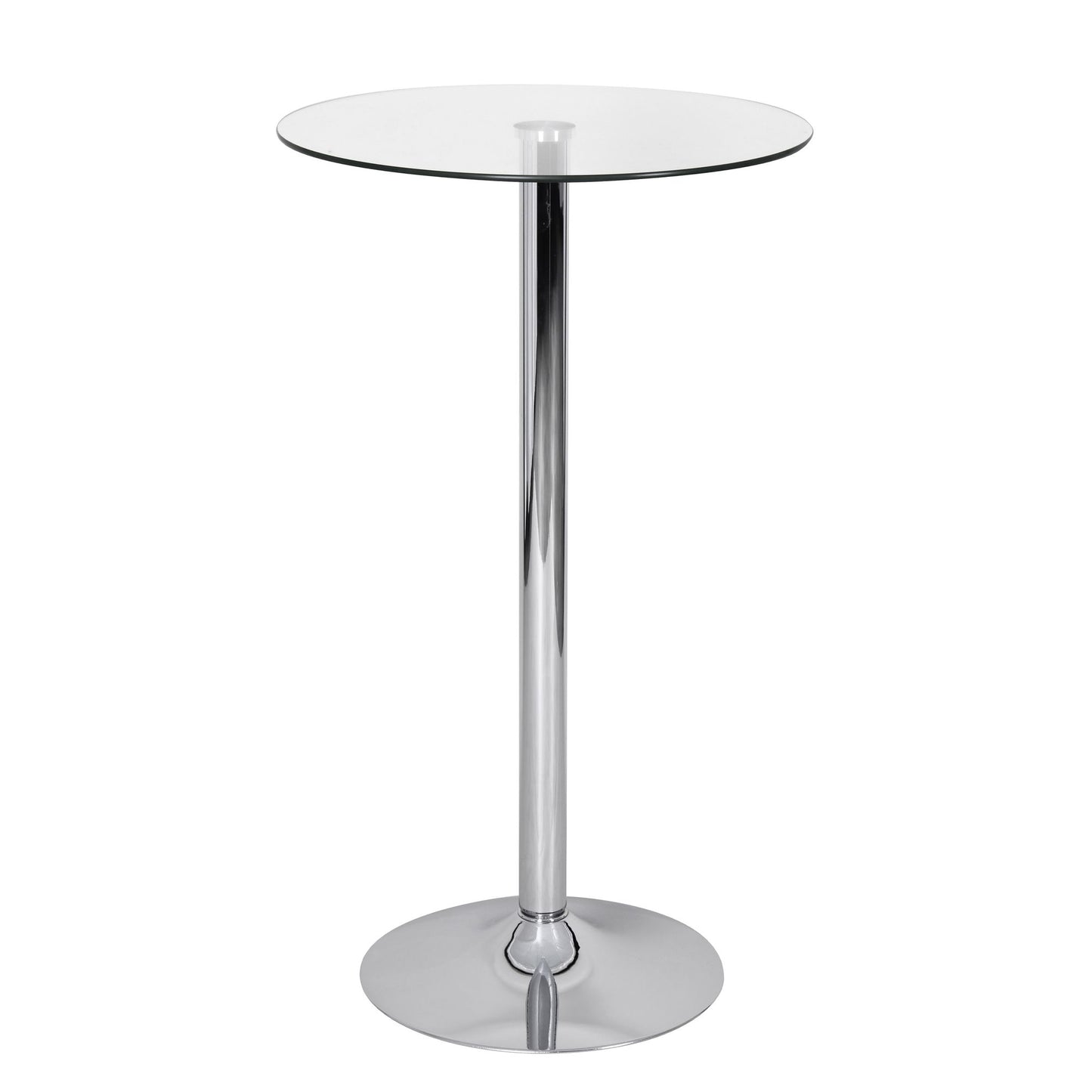 Stehtisch 60 mal 60 mal 105 cm Rund Bartisch Sicherheitsglas Bistrotisch Silber Moderner Tisch fuer Bar Design Partytisch Metall Hochtisch Messetisch Chrom