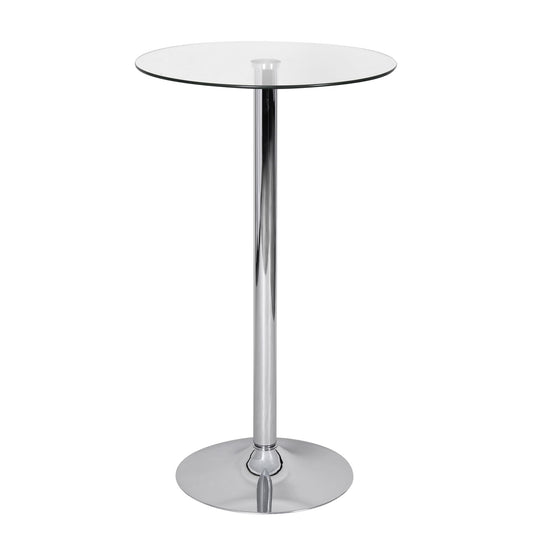Stehtisch 60 mal 60 mal 105 cm Rund Bartisch Sicherheitsglas Bistrotisch Silber Moderner Tisch fuer Bar Design Partytisch Metall Hochtisch Messetisch Chrom