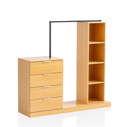 Garderobe Eiche Dekor 145 mal 136 mal 40 cm Flurgarderobe Modern Kompaktgarderobe fuer Schuhe Jacken Schals und Muetzen Kleiderstaender Flur mit Kommode Kleiderstange und Regal