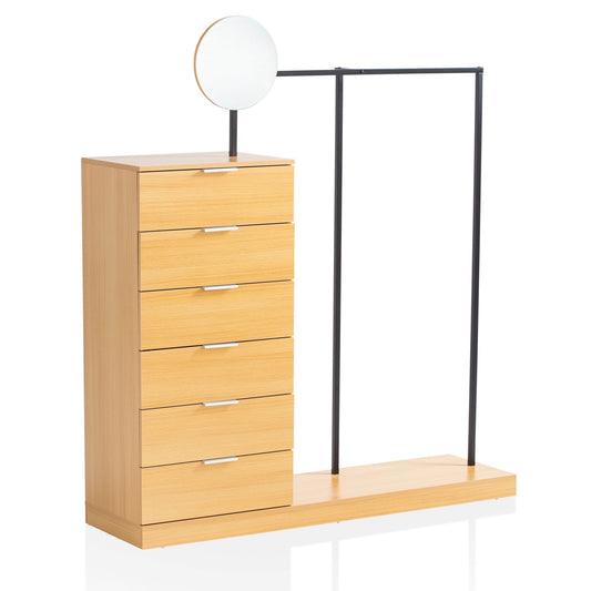 Garderobe Eiche Dekor 145 mal 165 mal 40 cm Flurgarderobe Modern Kompaktgarderobe fuer Schuhe Jacken Schals und Muetzen Kleiderstaender Flur mit Kommode Kleiderstange und Spiegel