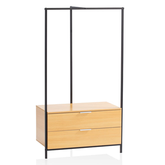 Garderobe Eiche Dekor 152 mal 85 mal 44 cm Flurgarderobe Modern Kompaktgarderobe fuer Schuhe Jacken Schals und Muetzen Kleiderstaender Flur mit Schubladen und Kleiderstange