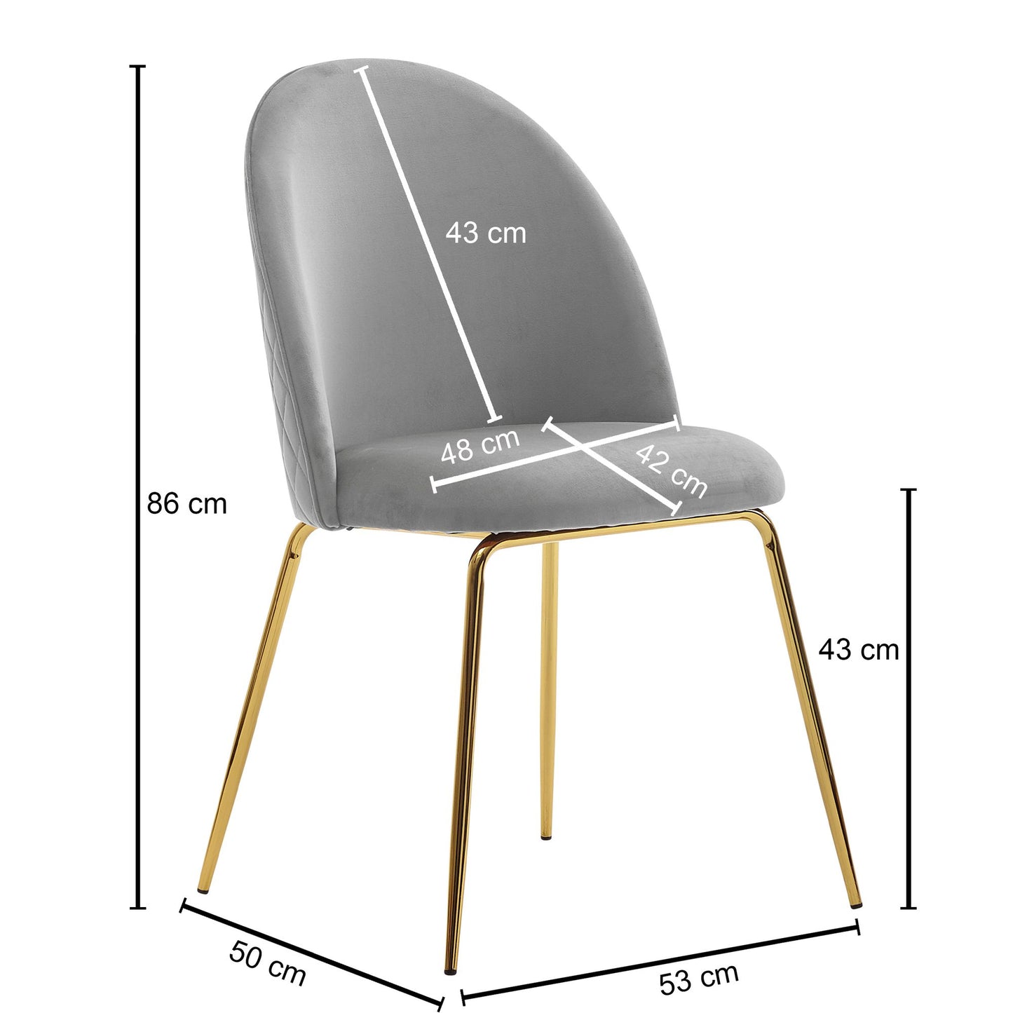 Design Esszimmerstuhl 2er Set Samt Grau Gepolstert Kuechenstuhl Stoff mit goldenen Beinen Schalenstuhl Skandinavisch Polsterstuhl mit Samtbezug