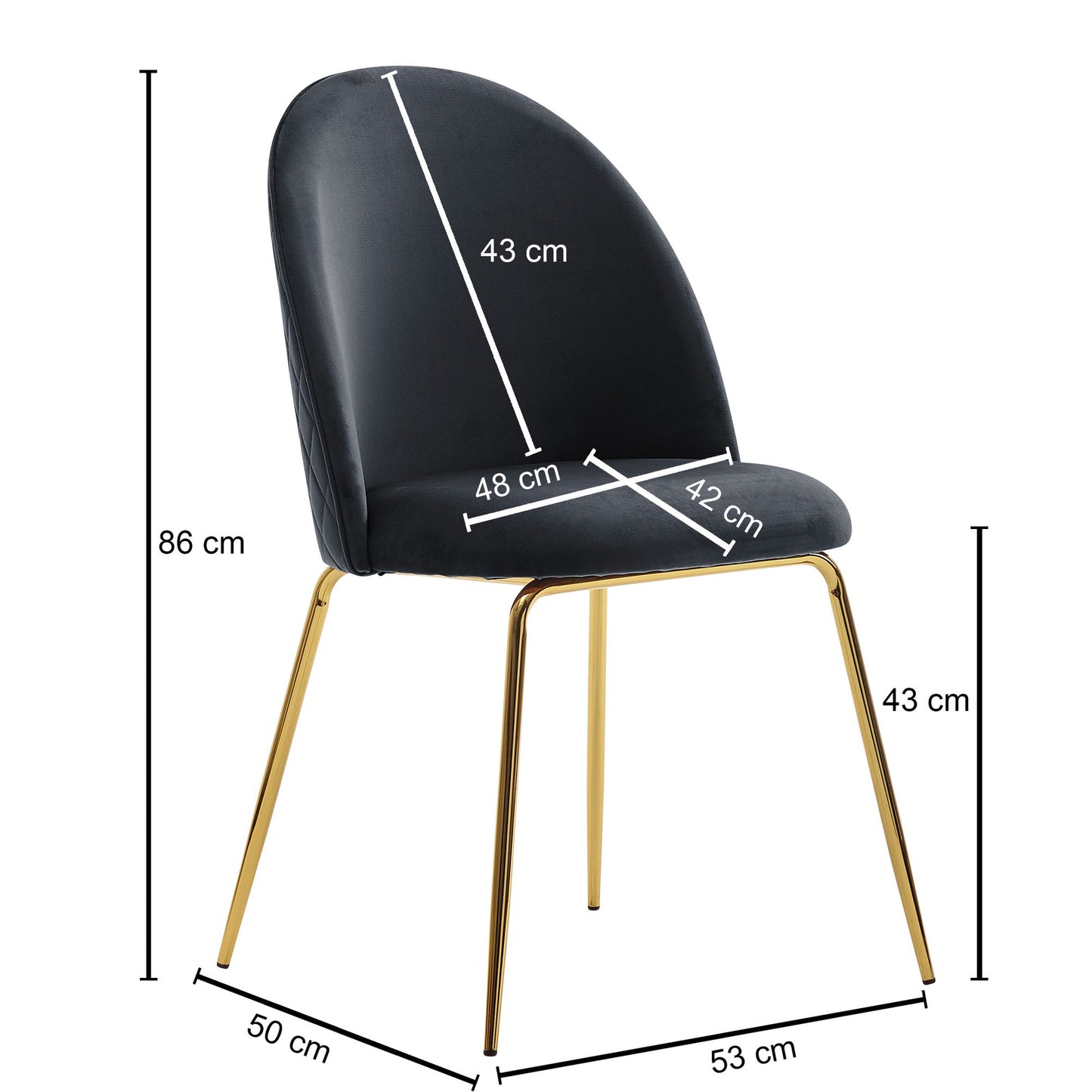 Design Esszimmerstuhl 2er Set Samt Schwarz Gepolstert Kuechenstuhl Stoff mit goldenen Beinen Schalenstuhl Skandinavisch Polsterstuhl mit Samtbezug