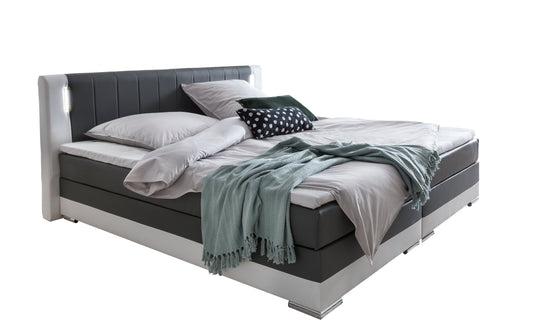 Boxspringbett 180 x 200 cm LED grau weiß Kunstleder-Optik