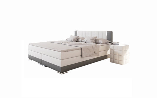 Boxspringbett 180 x 200 cm LED weiß grau Kunstleder-Optik