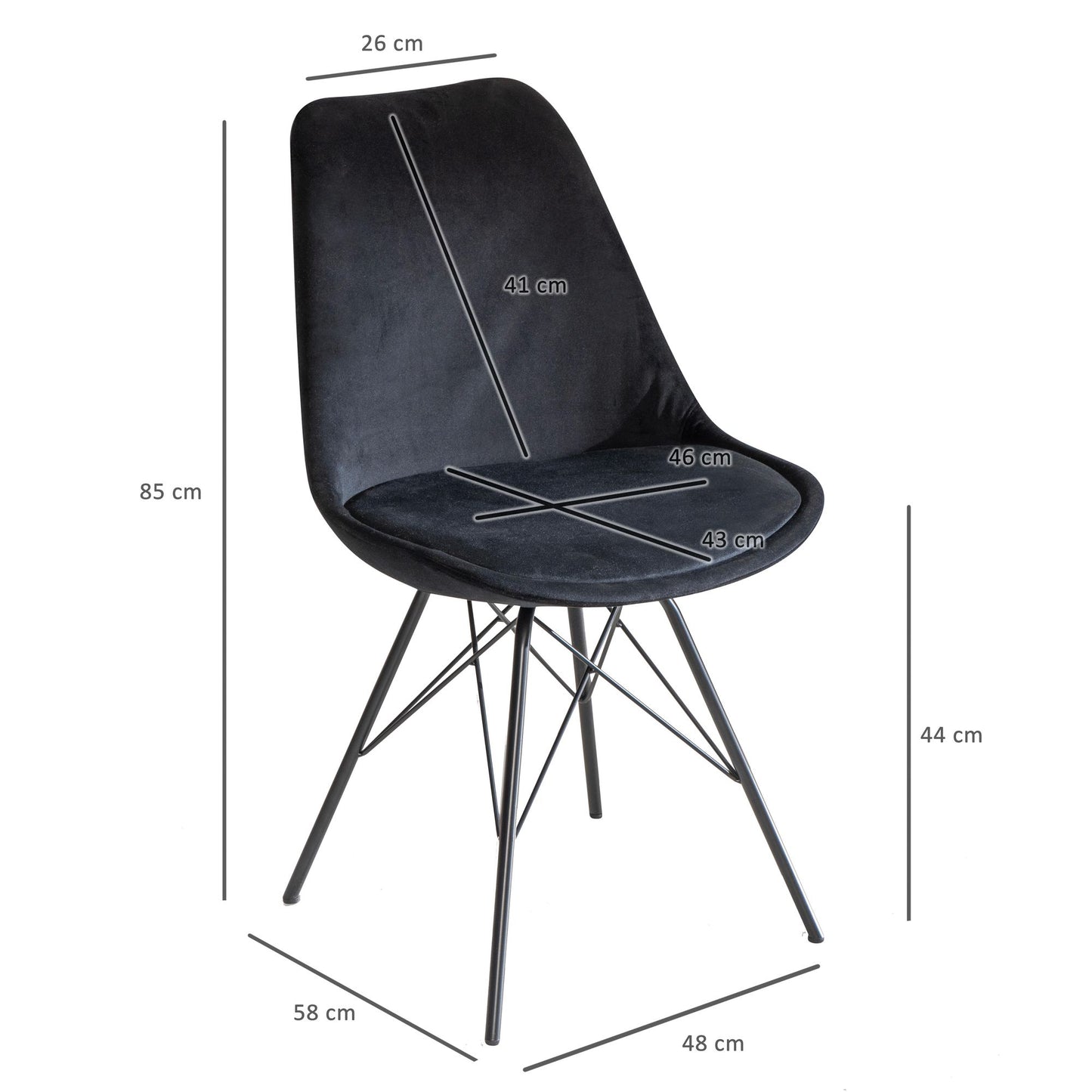 Esszimmerstuhl 2er Set Samt Schwarz Kuechenstuhl mit schwarzen Beinen Schalenstuhl Skandinavisches Design Polsterstuhl mit Stoffbezug Stuhl Gepolstert