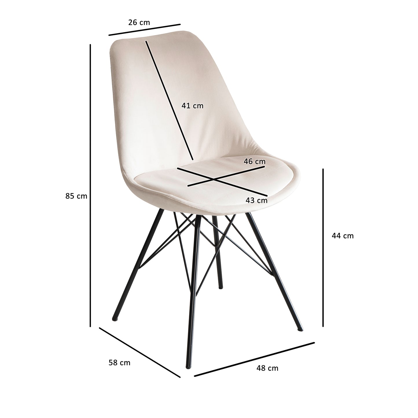 Esszimmerstuhl 2er Set Samt Beige Kuechenstuhl mit schwarzen Beinen Schalenstuhl Skandinavisches Design Polsterstuhl mit Stoffbezug Stuhl Gepolstert