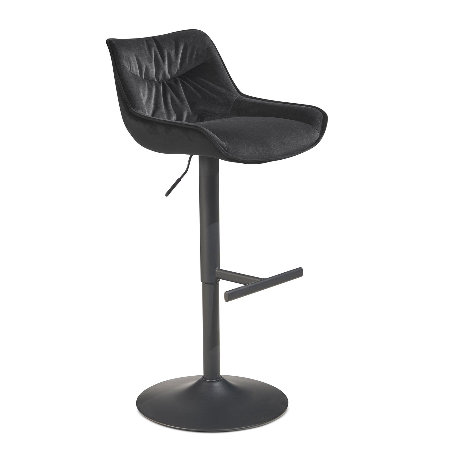 Barhocker Samt Schwarz Hocker mit Lehne 86   106 cm Kuechenhocker Hoehenverstellbar Modern 100 kg Design Barstuhl Tresenhocker mit Metall Trompetenfuss Bistrohocker Gepolstert