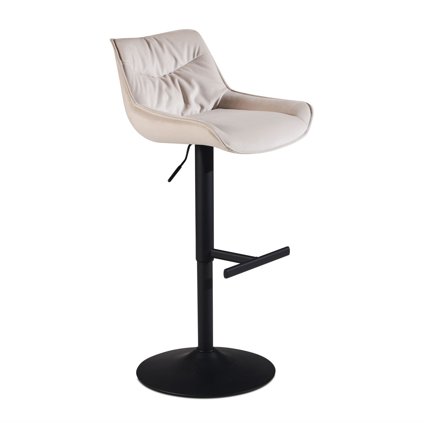 Barhocker Samt Beige Hocker mit Lehne 86   106 cm Kuechenhocker Hoehenverstellbar Modern 100 kg Design Barstuhl Tresenhocker mit Metall Trompetenfuss Bistrohocker Gepolstert