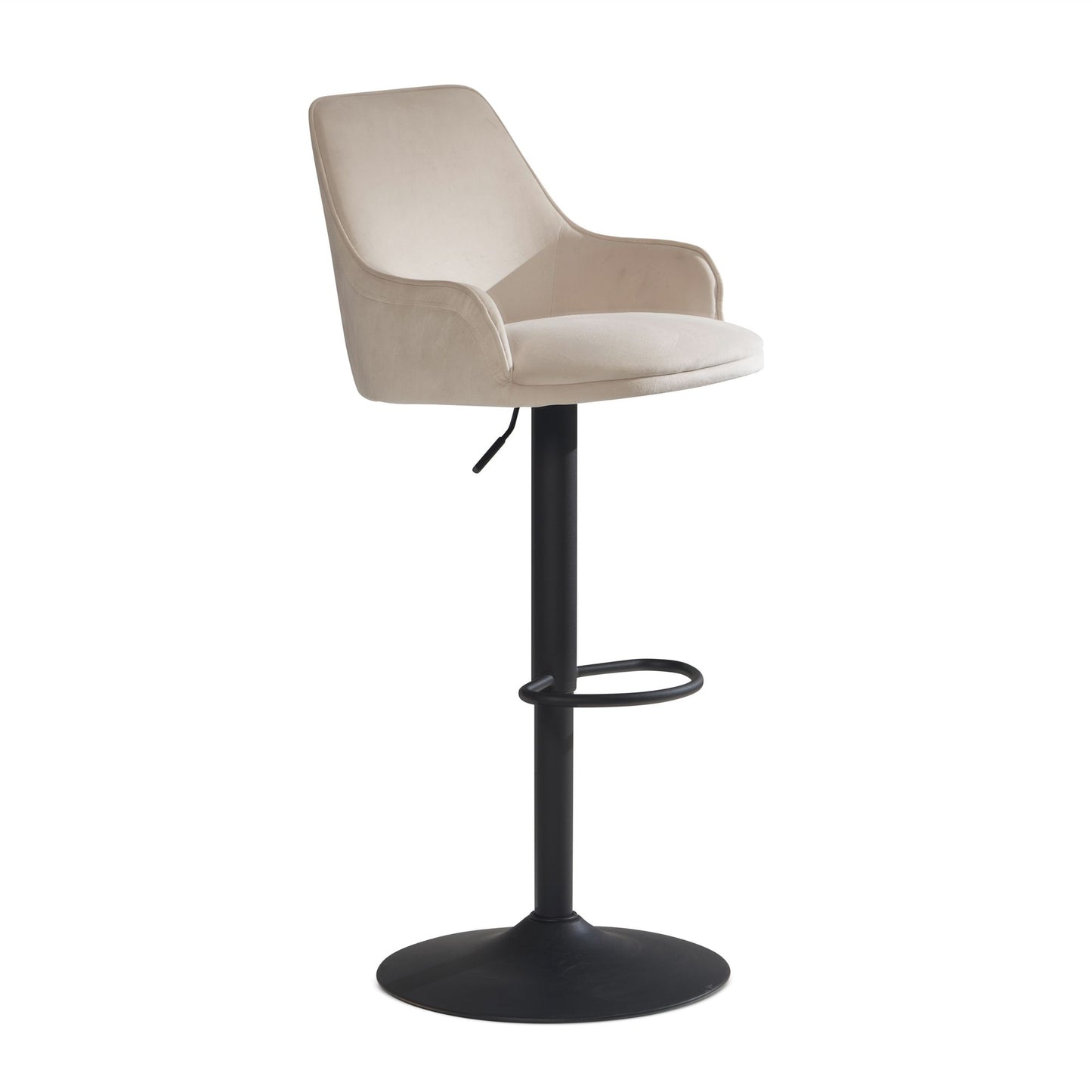 Barhocker Samt Beige Hocker mit Lehne 86   106 cm Kuechenhocker Hoehenverstellbar Modern 100 kg Barstuhl Tresenhocker mit Metall Trompetenfuss Bistrohocker Gepolstert mit Armlehne