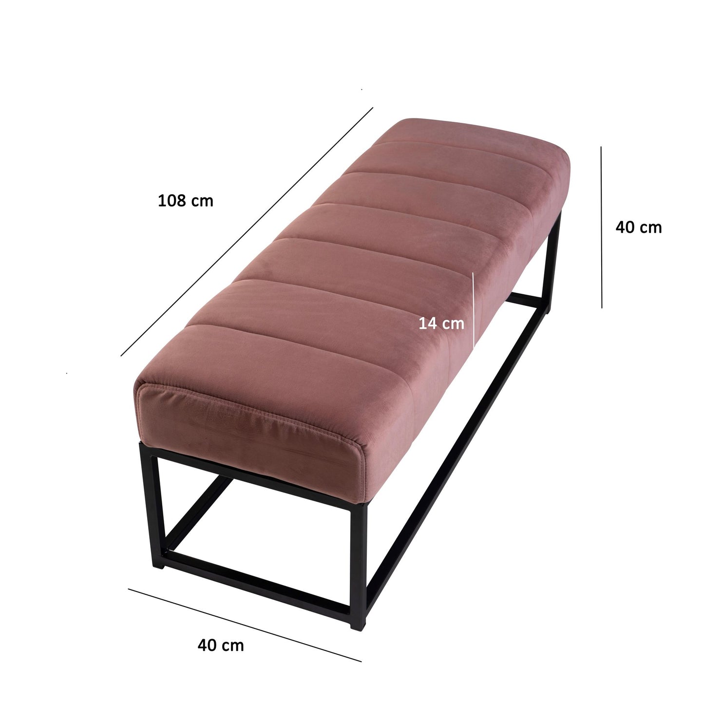 Sitzbank Samt Rosa 108 mal 40 mal 40 cm Flur Polsterbank mit Metallgestell Design Bettbank Schlafzimmer Gesteppt Flurbank Garderobenbank Modern