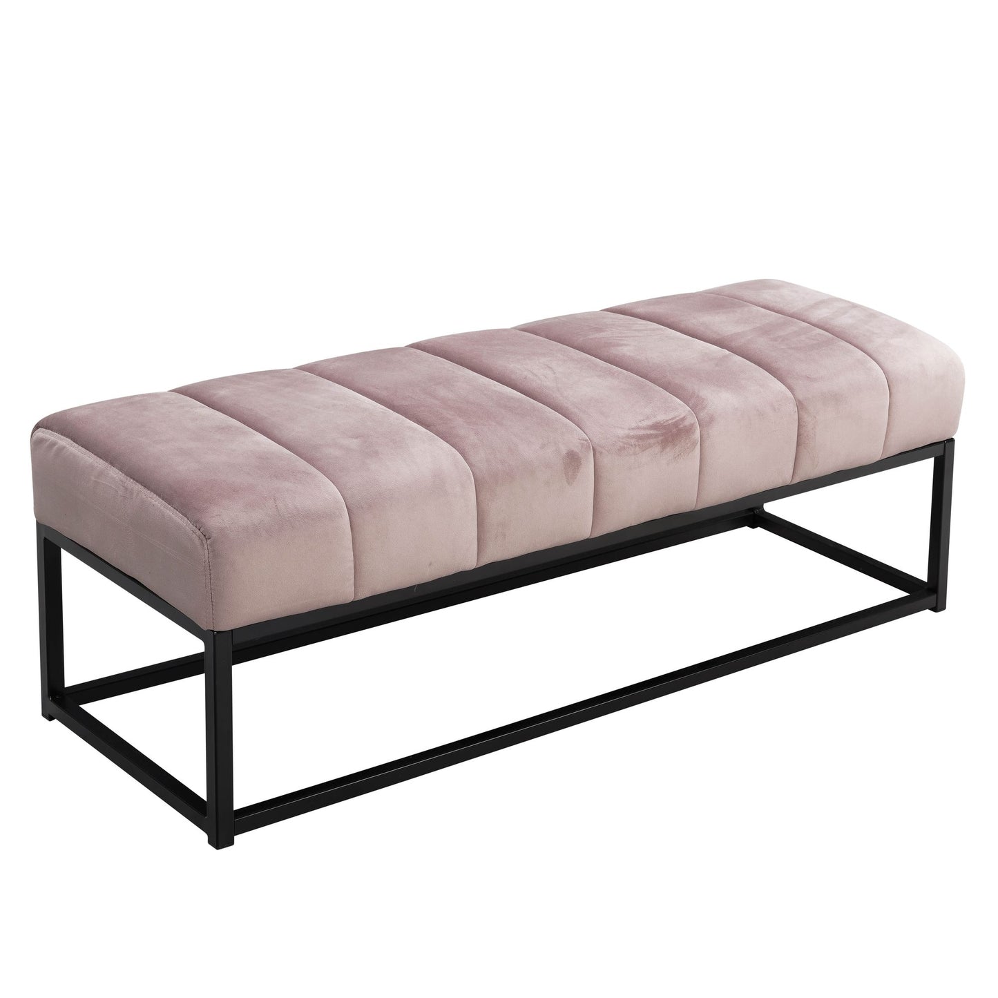 Sitzbank Samt Rosa 108 mal 40 mal 40 cm Flur Polsterbank mit Metallgestell Design Bettbank Schlafzimmer Gesteppt Flurbank Garderobenbank Modern