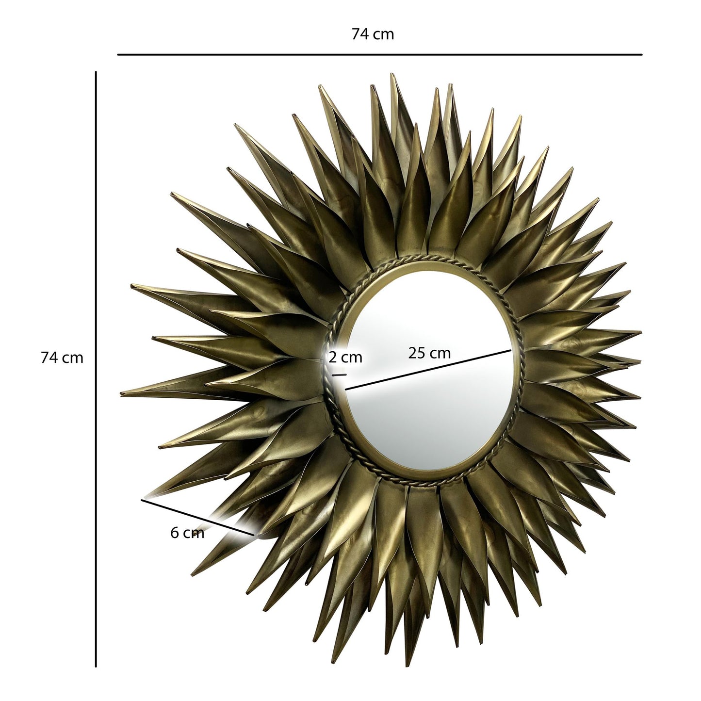 Wandspiegel Sonne 74 cm Metall Design Haengespiegel Messing Antik Eisen Dekospiegel Rund Spiegel Wand Gross Flurspiegel Garderobenspiegel Modern