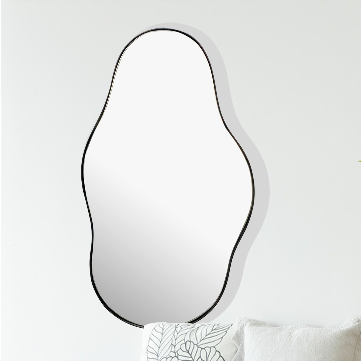 Wandspiegel Asymmetrisch 40 mal 80 cm Metall Design Haengespiegel Schwarz Eisen Dekospiegel Unfoermig mit Rahmen Spiegel Wand Gross Flurspiegel Garderobenspiegel Modern
