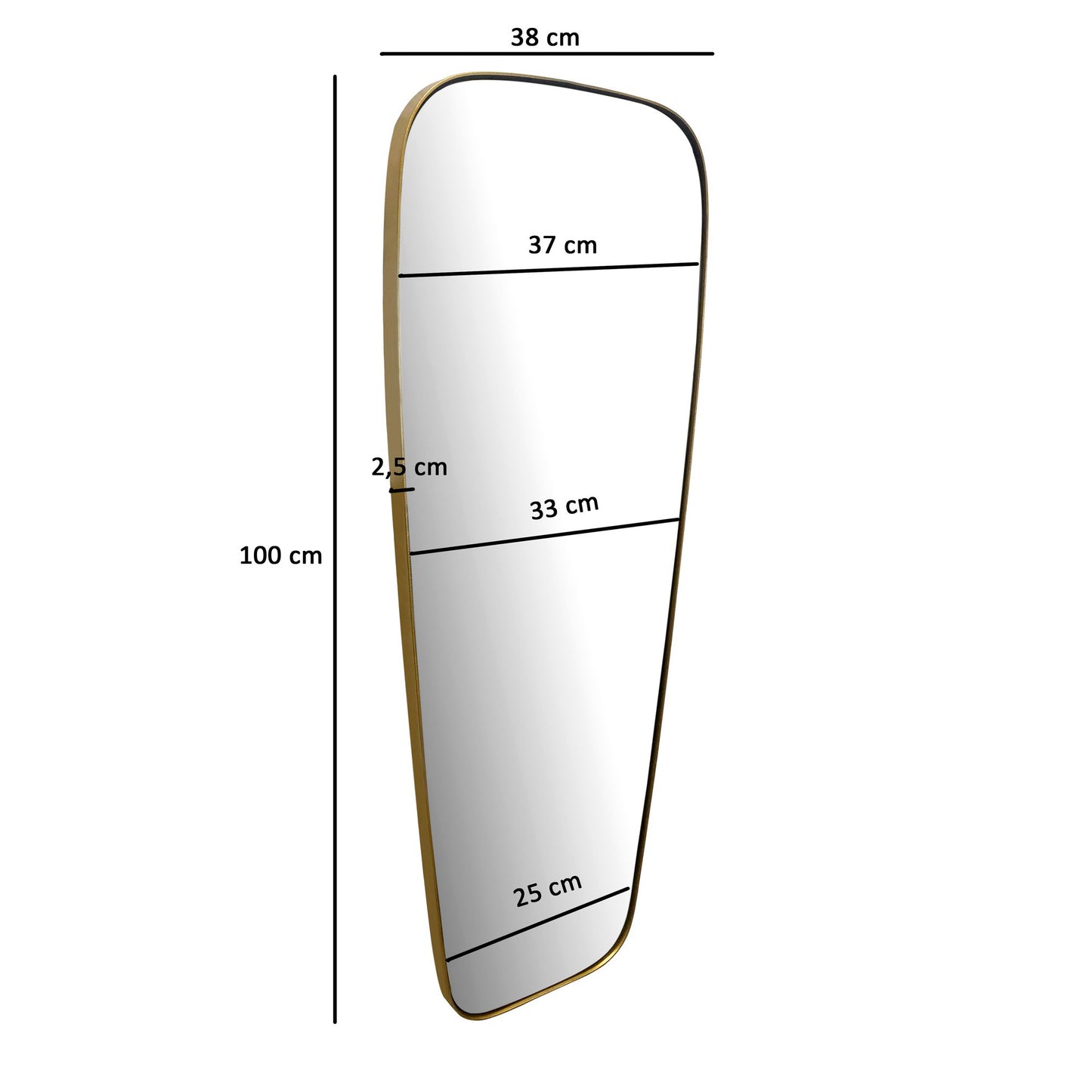 Wandspiegel 38 mal 100 cm Metall Design Haengespiegel Gold Eisen Dekospiegel Rechteckig Abgerundet mit Rahmen Spiegel Wand Gross Flurspiegel Laenglich Garderobenspiegel Modern