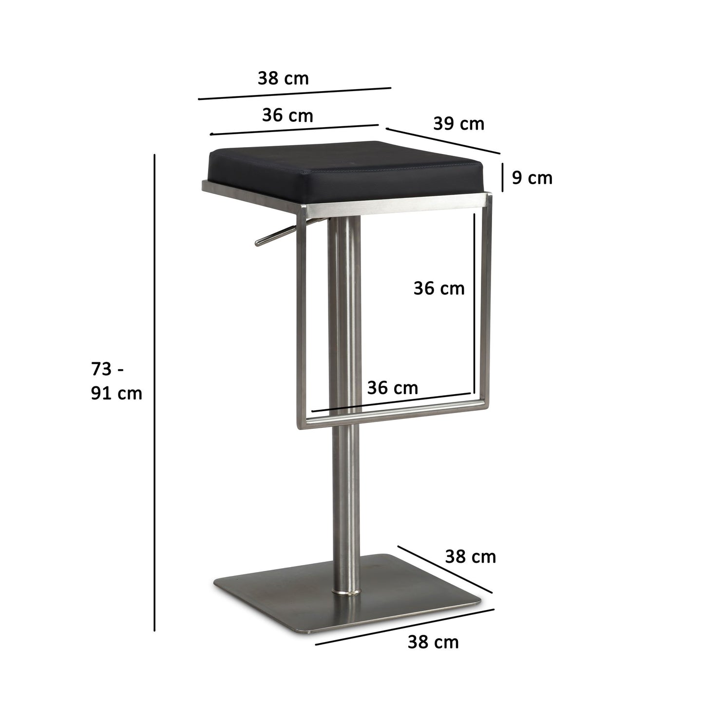 Barhocker Schwarz Kunstleder Edelstahl Design Barstuhl Modern Tresenstuhl Drehbar Gepolstert Bistrohocker Metall Hoch Thekenhocker Hoehenverstellbar Hoher Hocker fuer Bar