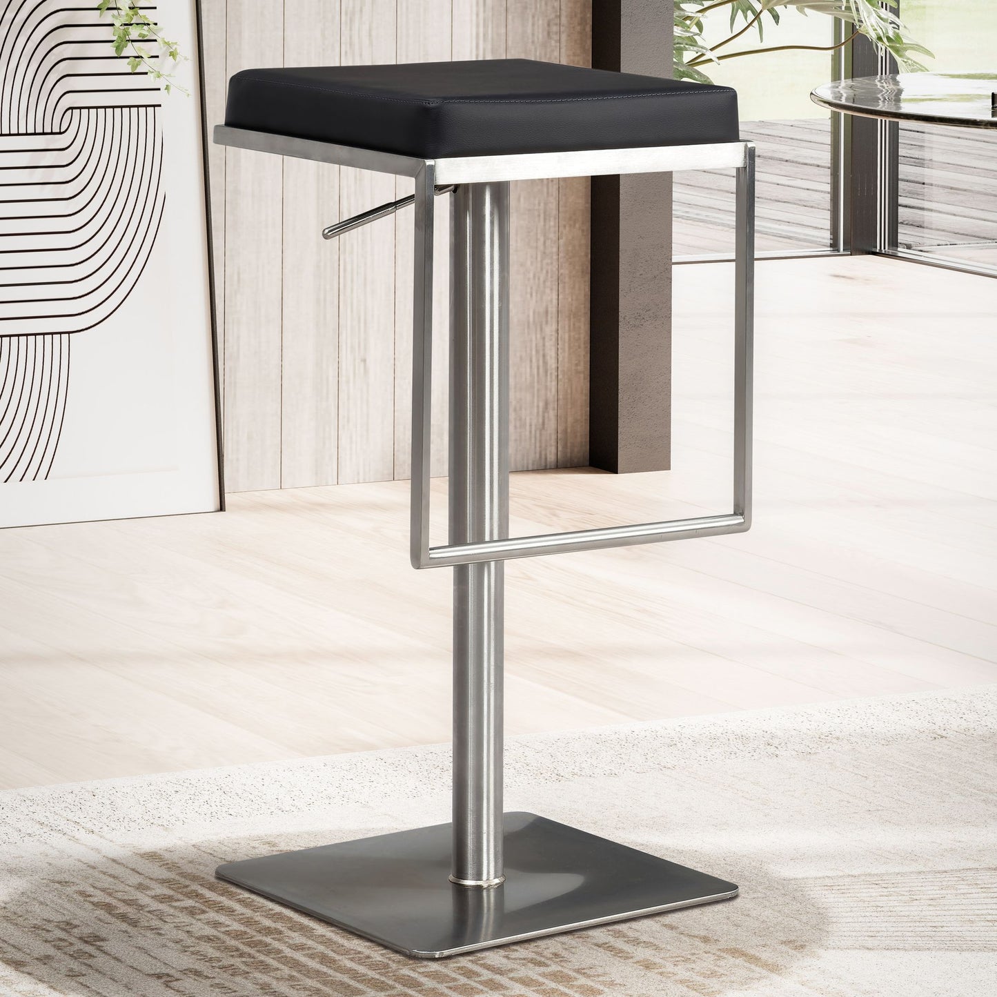 Barhocker Schwarz Kunstleder Edelstahl Design Barstuhl Modern Tresenstuhl Drehbar Gepolstert Bistrohocker Metall Hoch Thekenhocker Hoehenverstellbar Hoher Hocker fuer Bar